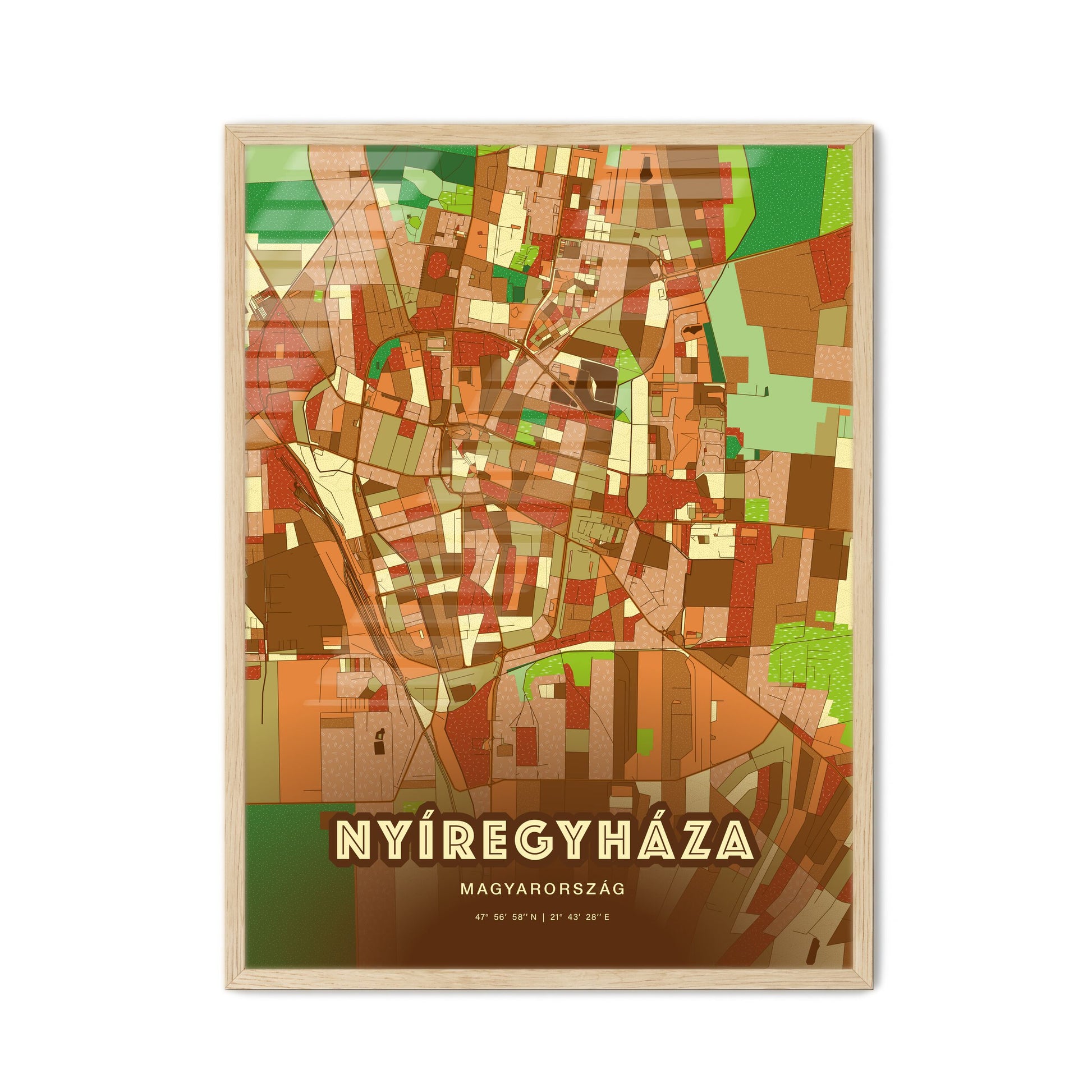 Colorful NYÍREGYHÁZA HUNGARY Fine Art Map Farmhouse