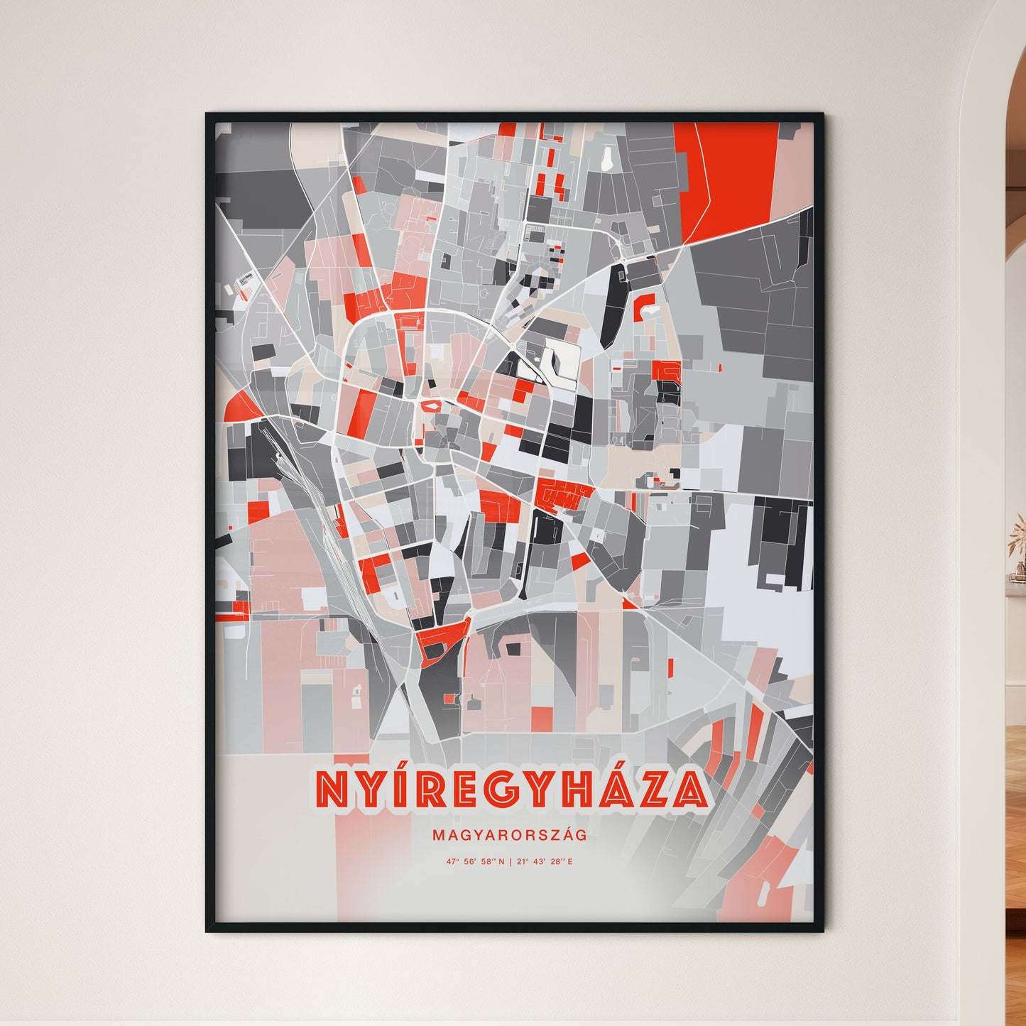 Colorful NYÍREGYHÁZA HUNGARY Fine Art Map Modern