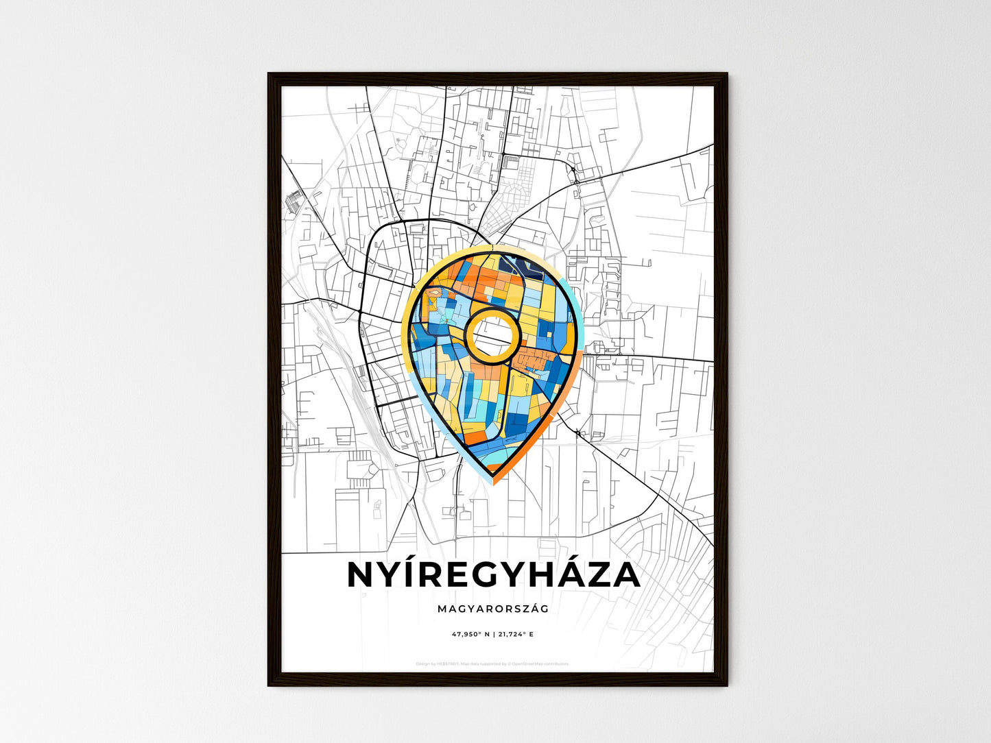 Nyíregyháza Hungary wedding art map with pointer icon