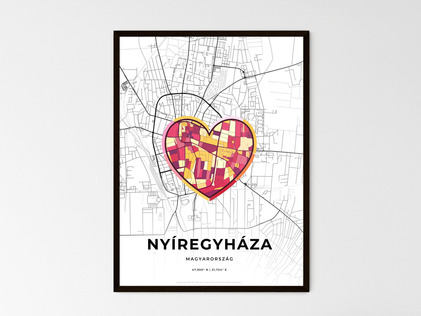 Nyíregyháza Hungary wedding art map with heart icon