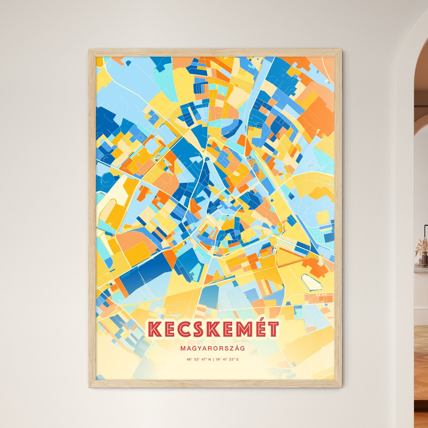 Colorful KECSKEMÉT HUNGARY Fine Art Map Blue Orange