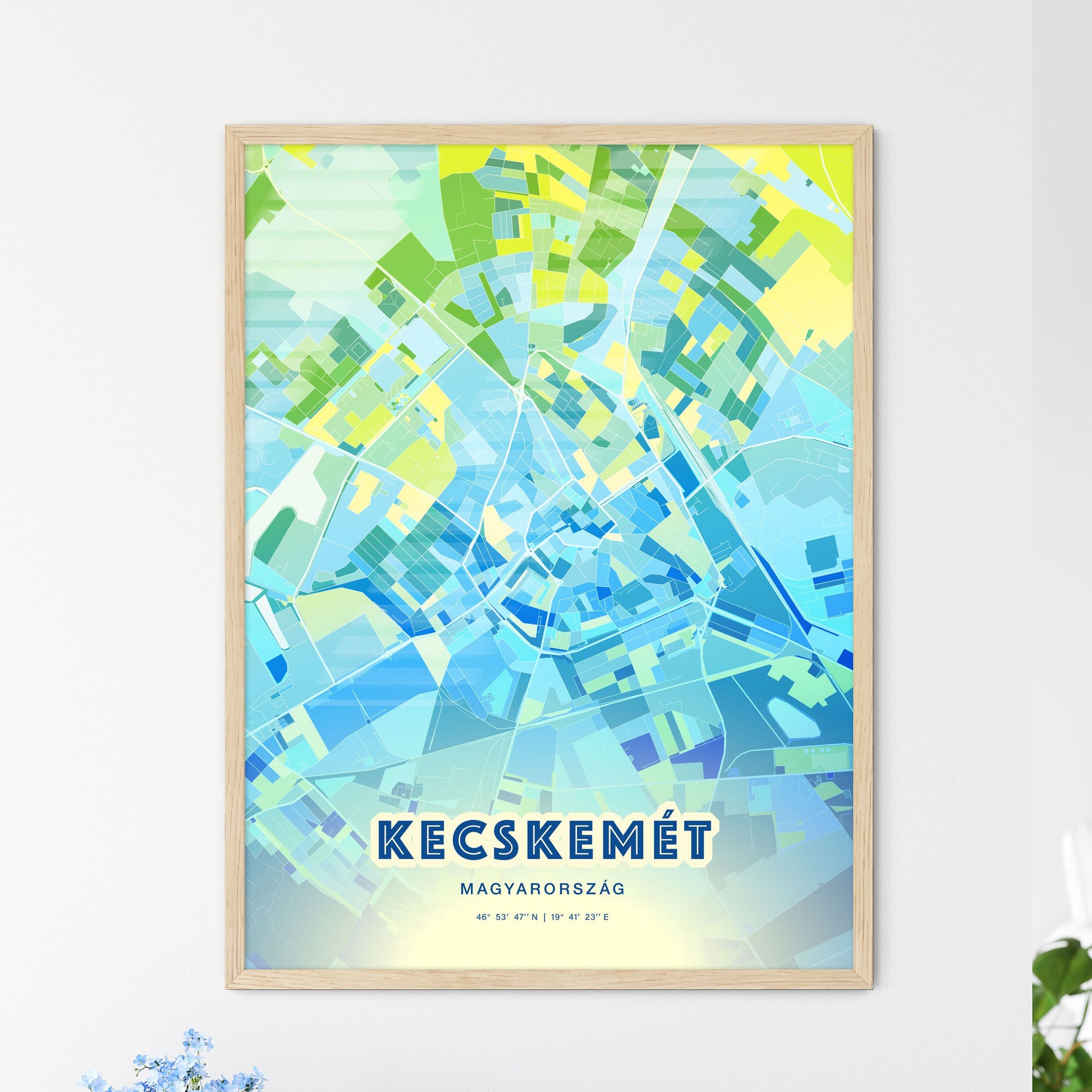 Colorful KECSKEMÉT HUNGARY Fine Art Map Cool Blue