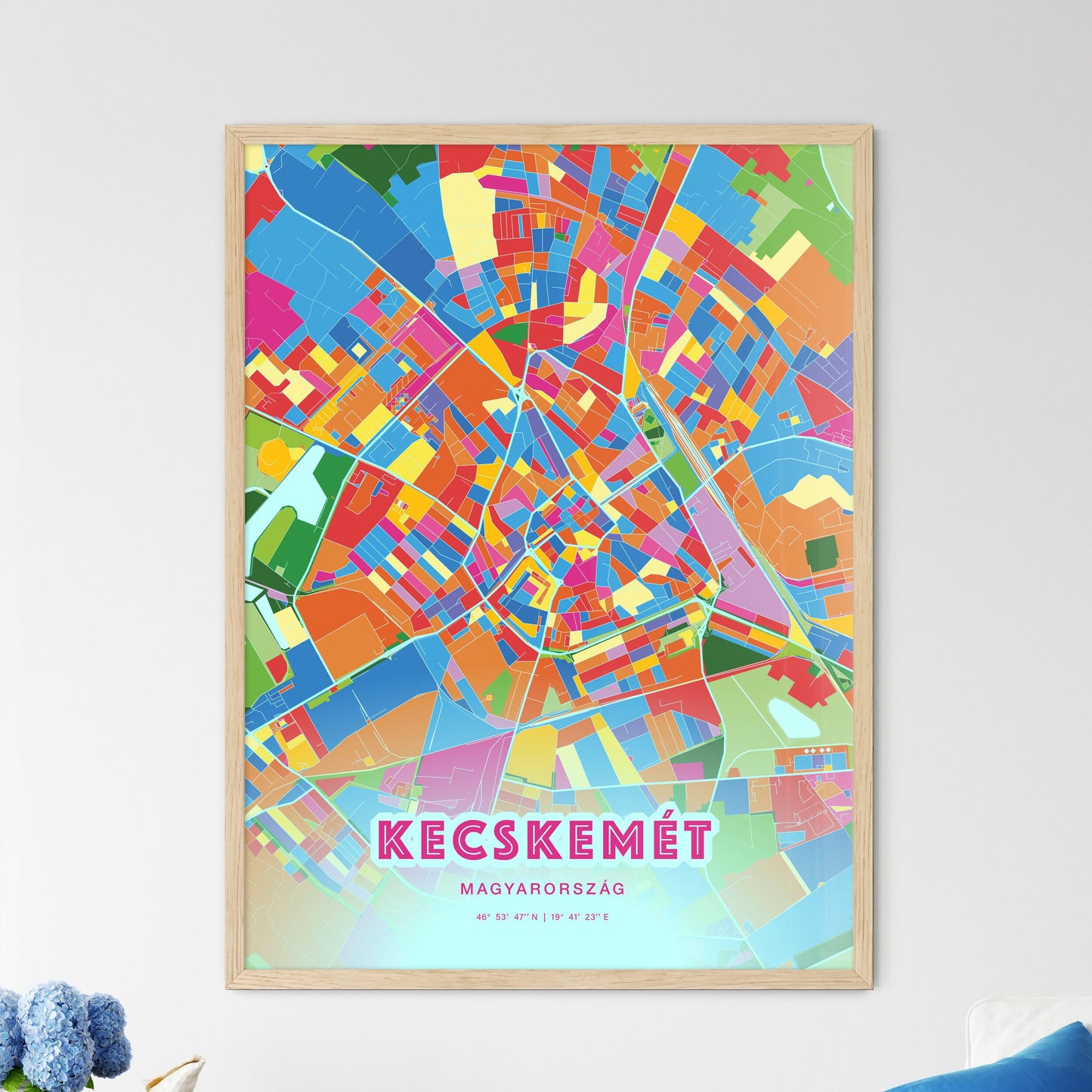 Colorful KECSKEMÉT HUNGARY Fine Art Map Crazy Colors