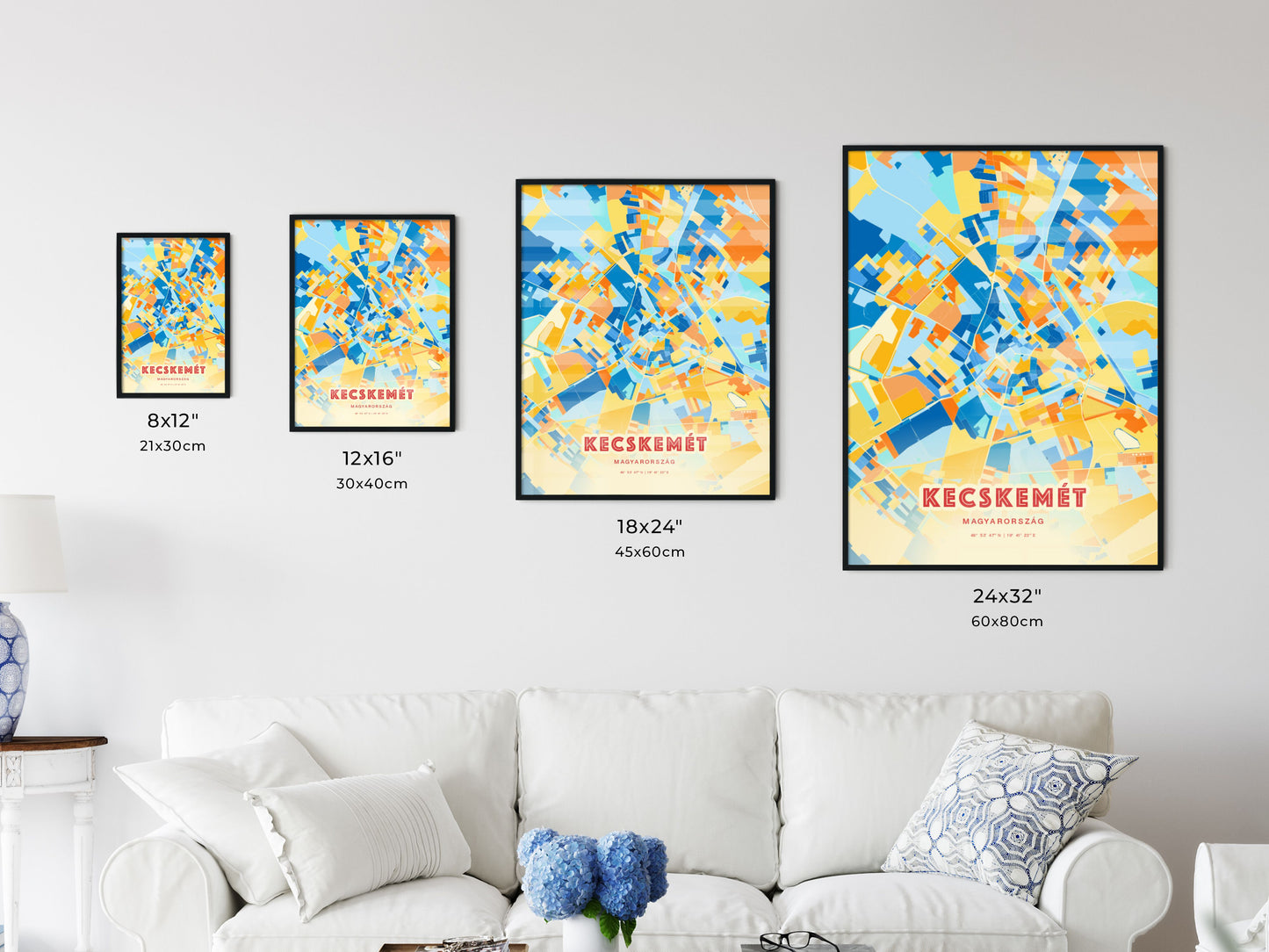 Colorful KECSKEMÉT HUNGARY Fine Art Map Blue Orange