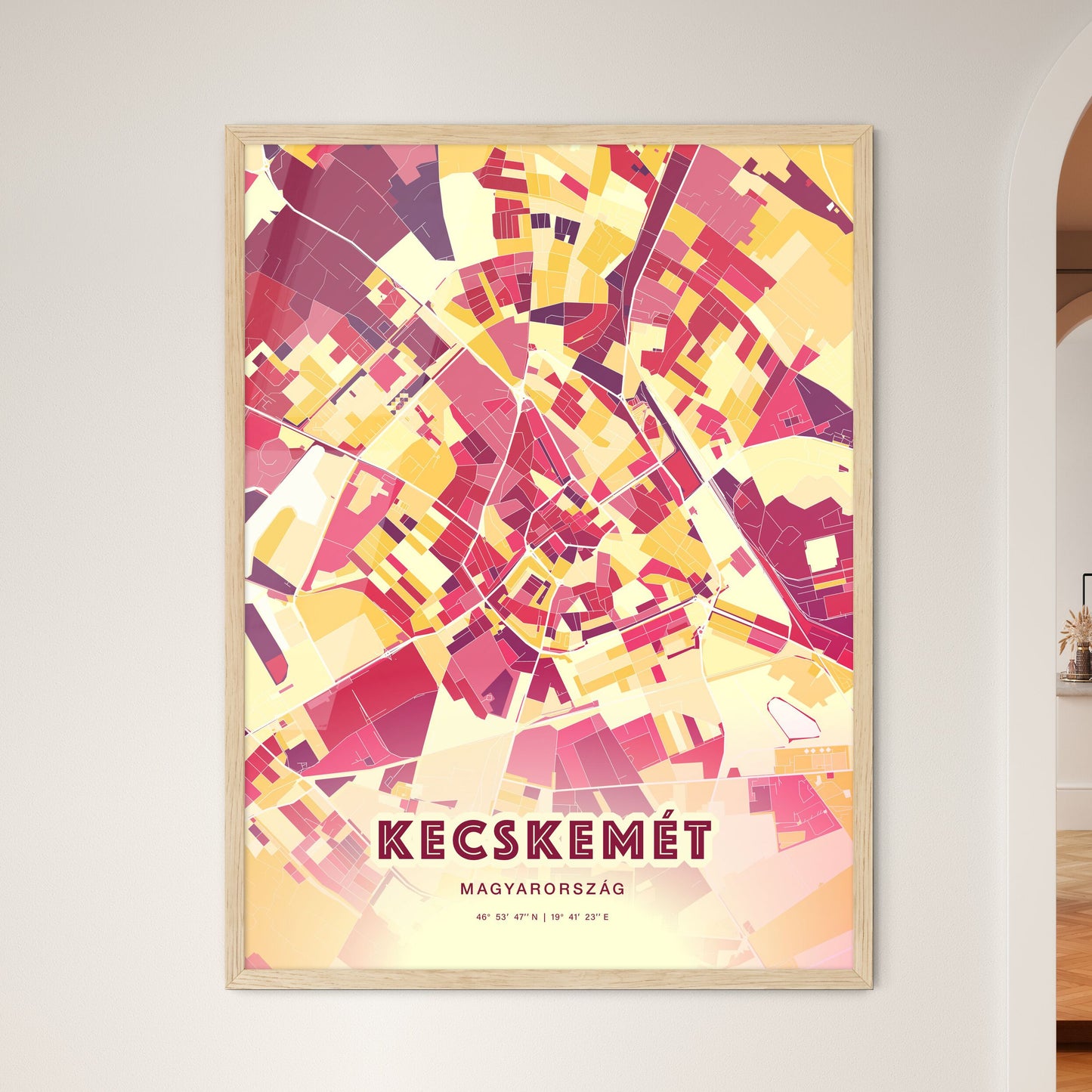 Colorful KECSKEMÉT HUNGARY Fine Art Map Hot Red