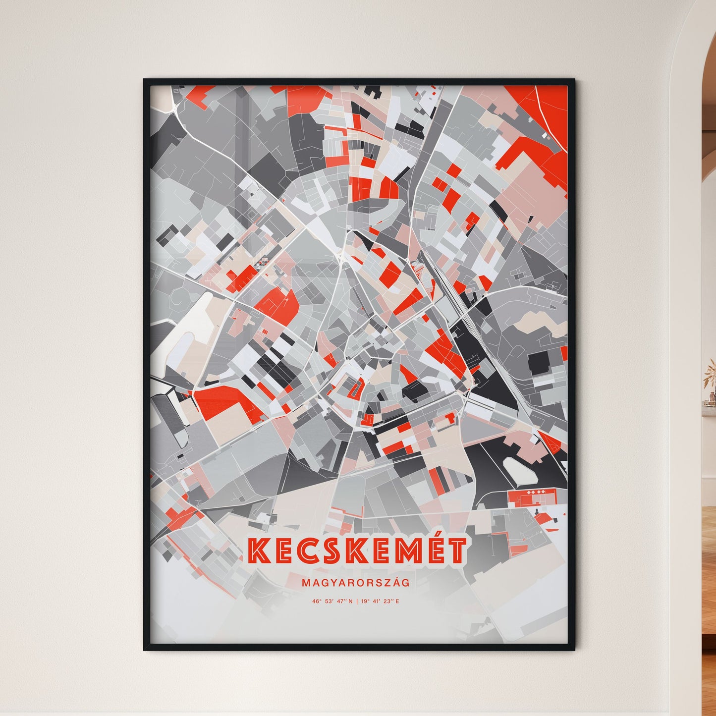 Colorful KECSKEMÉT HUNGARY Fine Art Map Modern