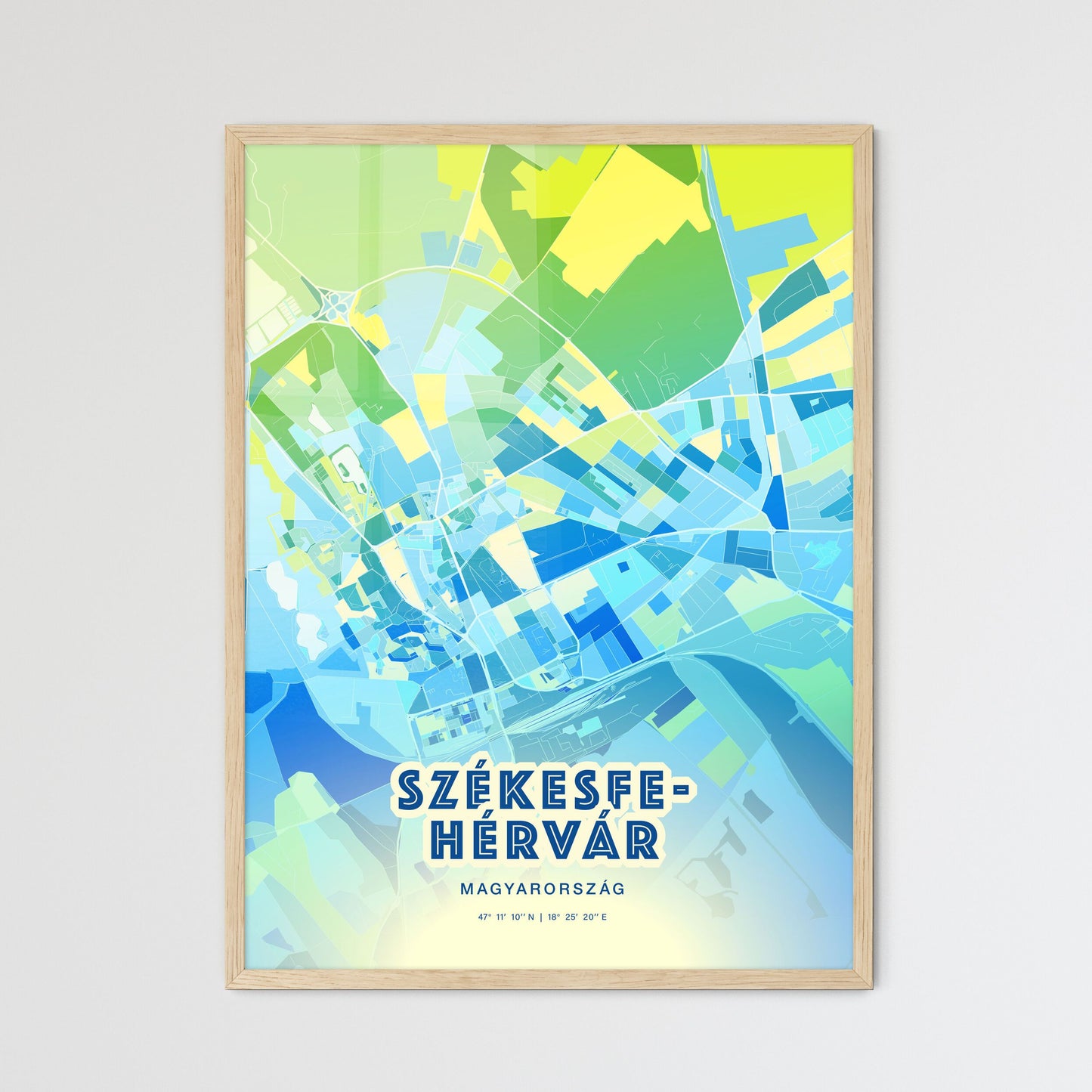 Colorful SZÉKESFEHÉRVÁR HUNGARY Fine Art Map Cool Blue