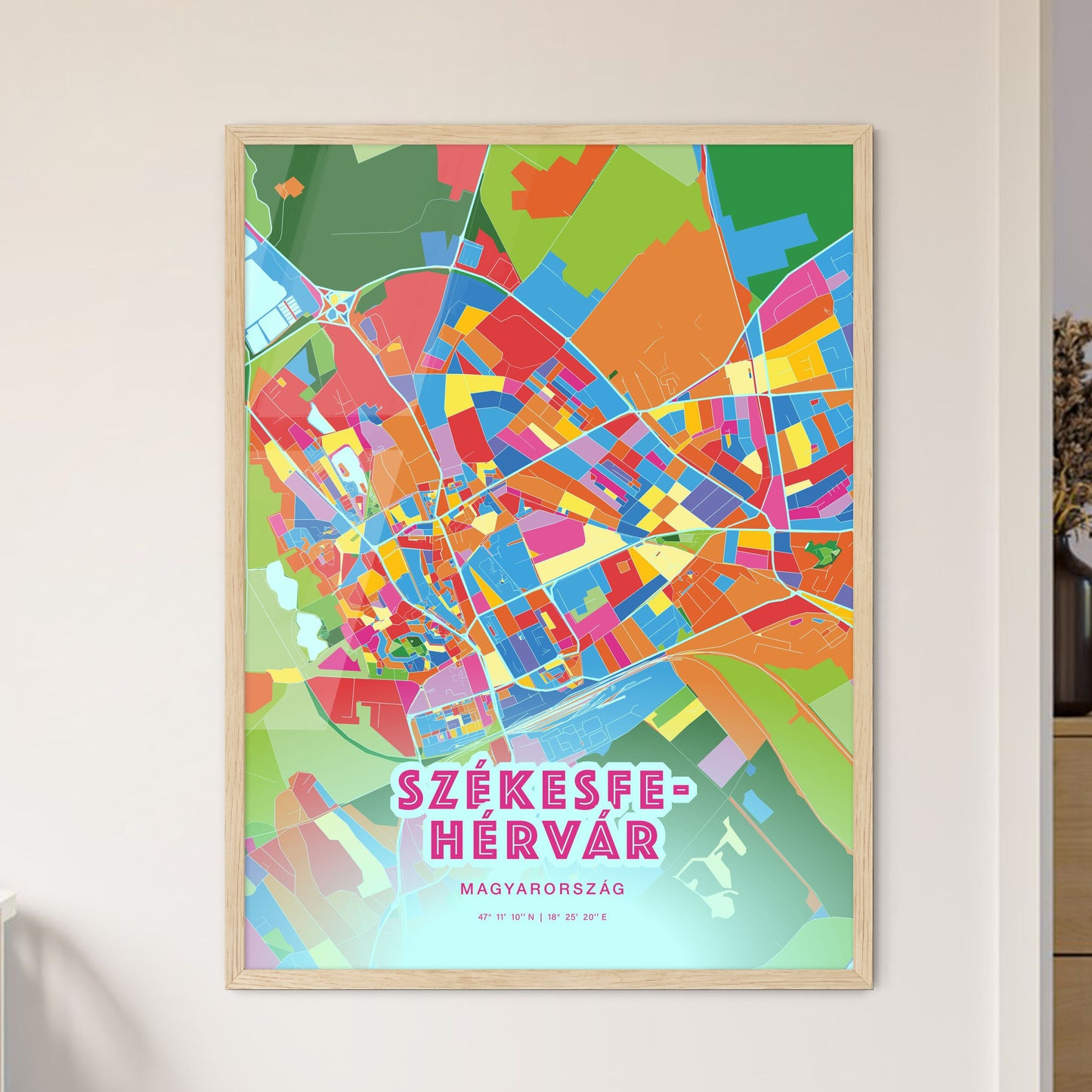 Colorful SZÉKESFEHÉRVÁR HUNGARY Fine Art Map Crazy Colors