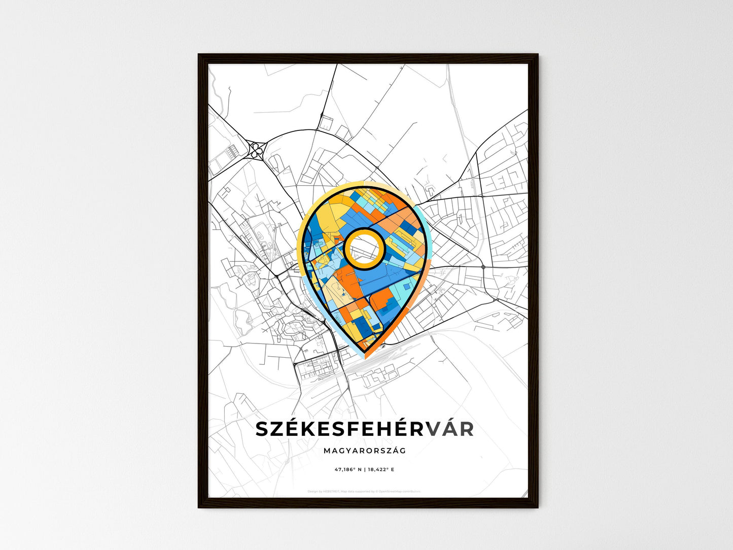 Székesfehérvár Hungary wedding art map with pointer icon