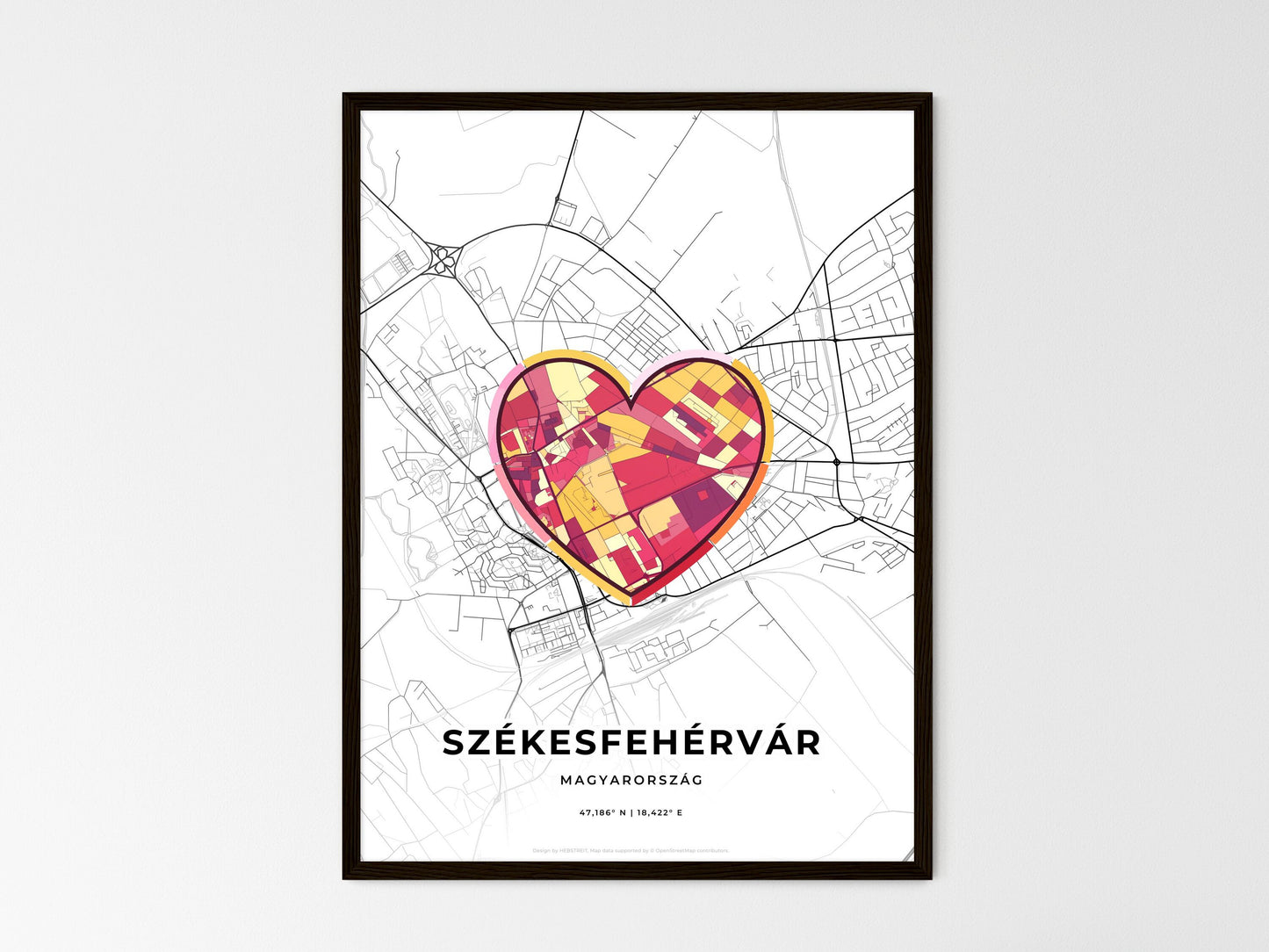 Székesfehérvár Hungary wedding art map with heart icon