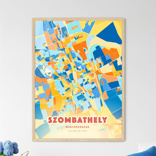 Colorful Szombathely Hungary Fine Art Map Blue Orange