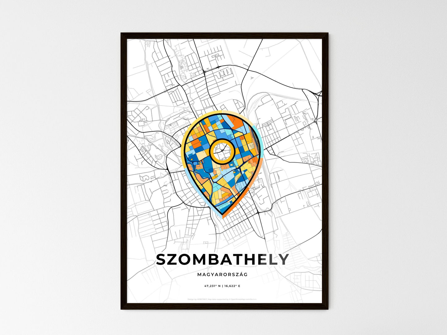 Szombathely Hungary wedding art map with pointer icon