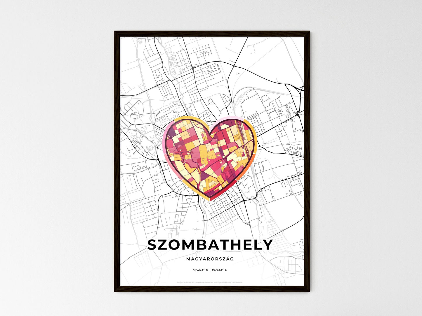 Szombathely Hungary wedding art map with heart icon