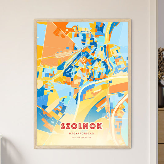 Colorful SZOLNOK HUNGARY Fine Art Map Blue Orange