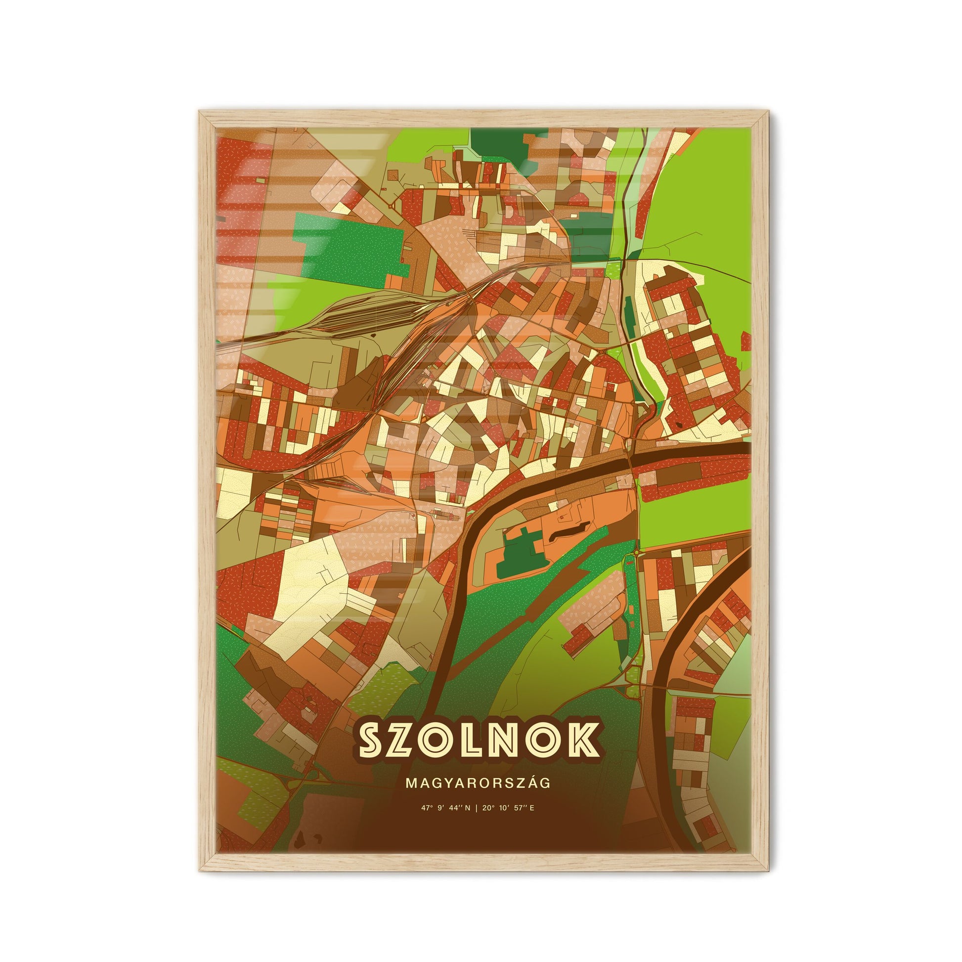 Colorful SZOLNOK HUNGARY Fine Art Map Farmhouse