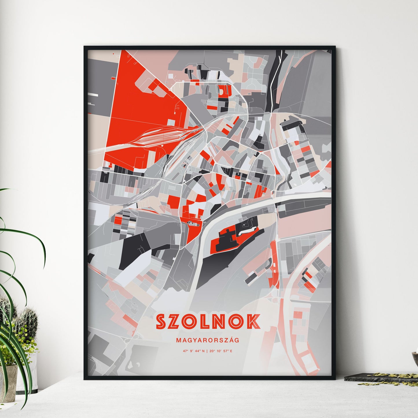 Colorful SZOLNOK HUNGARY Fine Art Map Modern