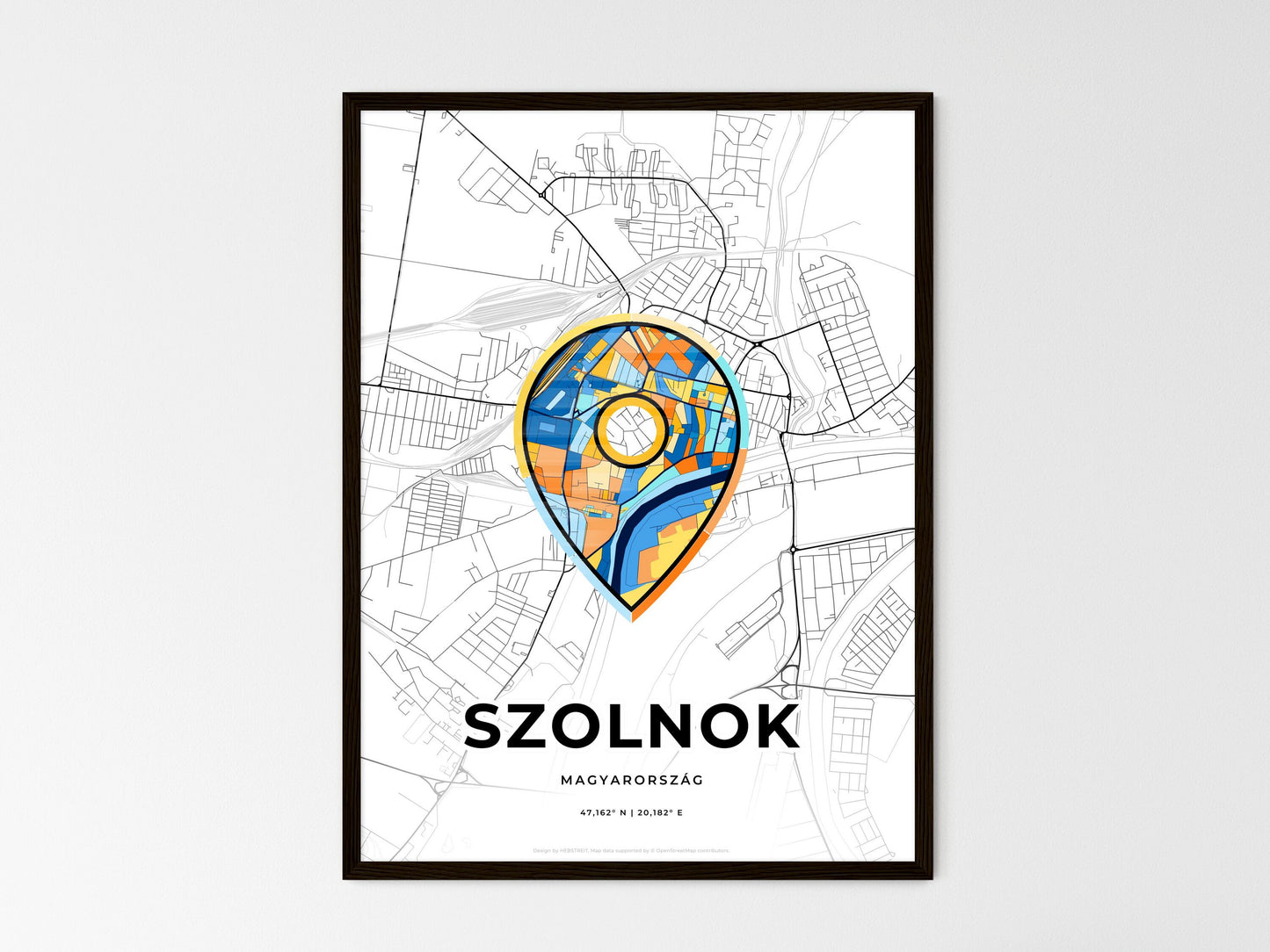 Szolnok Hungary wedding art map with pointer icon