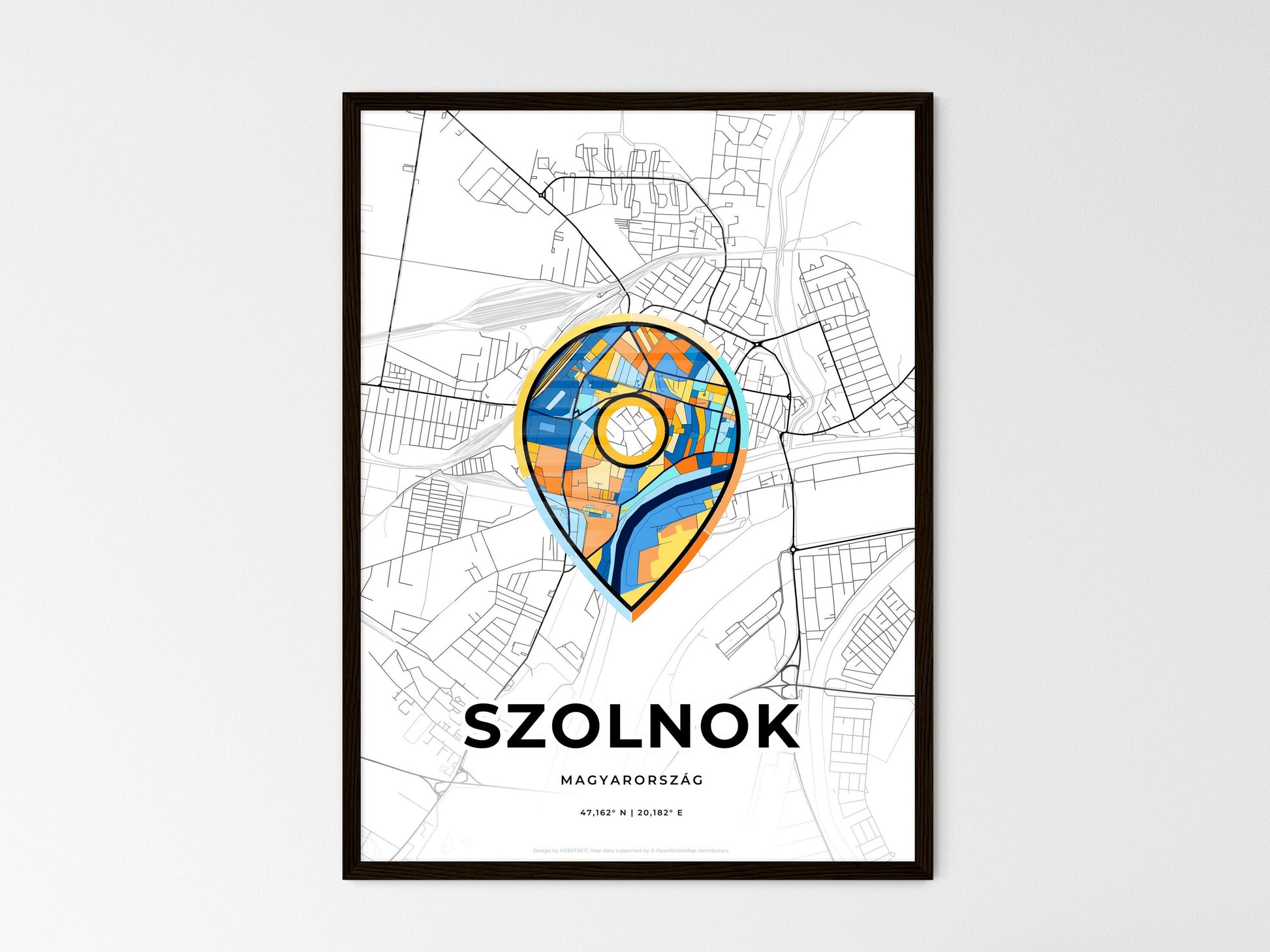 Szolnok Hungary wedding art map with pointer icon