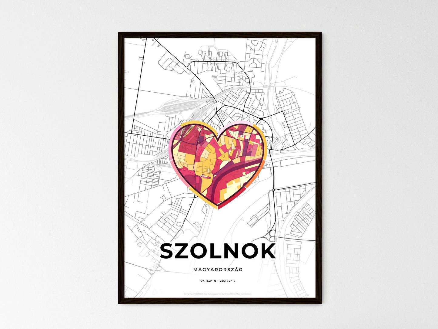 Szolnok Hungary wedding art map with heart icon