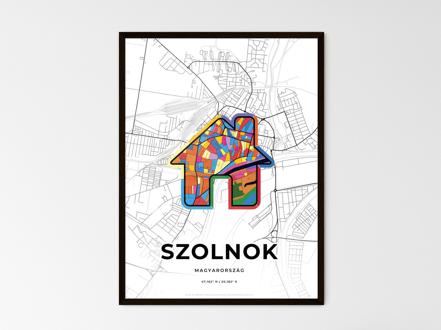 Szolnok Hungary wedding art map with home icon