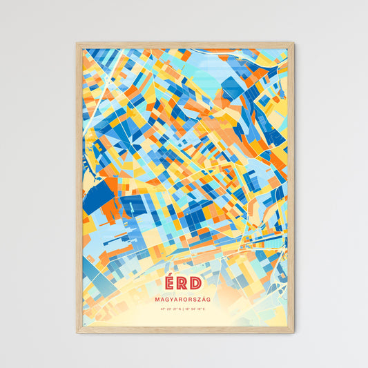 Colorful ÉRD HUNGARY Fine Art Map Blue Orange