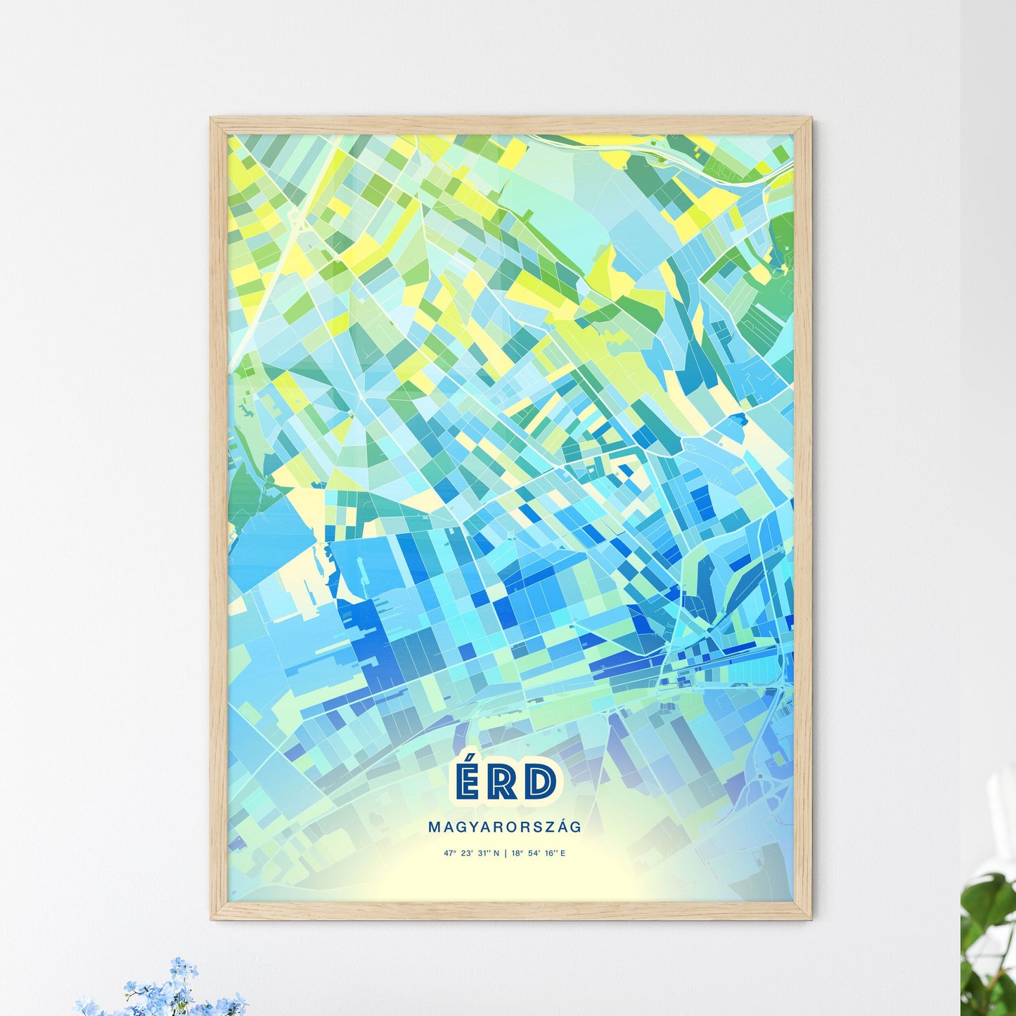 Colorful ÉRD HUNGARY Fine Art Map Cool Blue