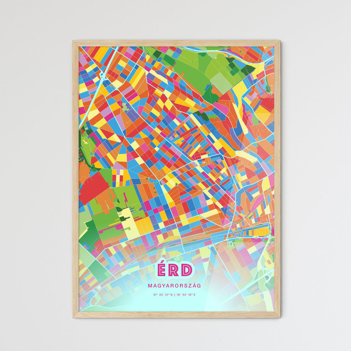 Colorful ÉRD HUNGARY Fine Art Map Crazy Colors