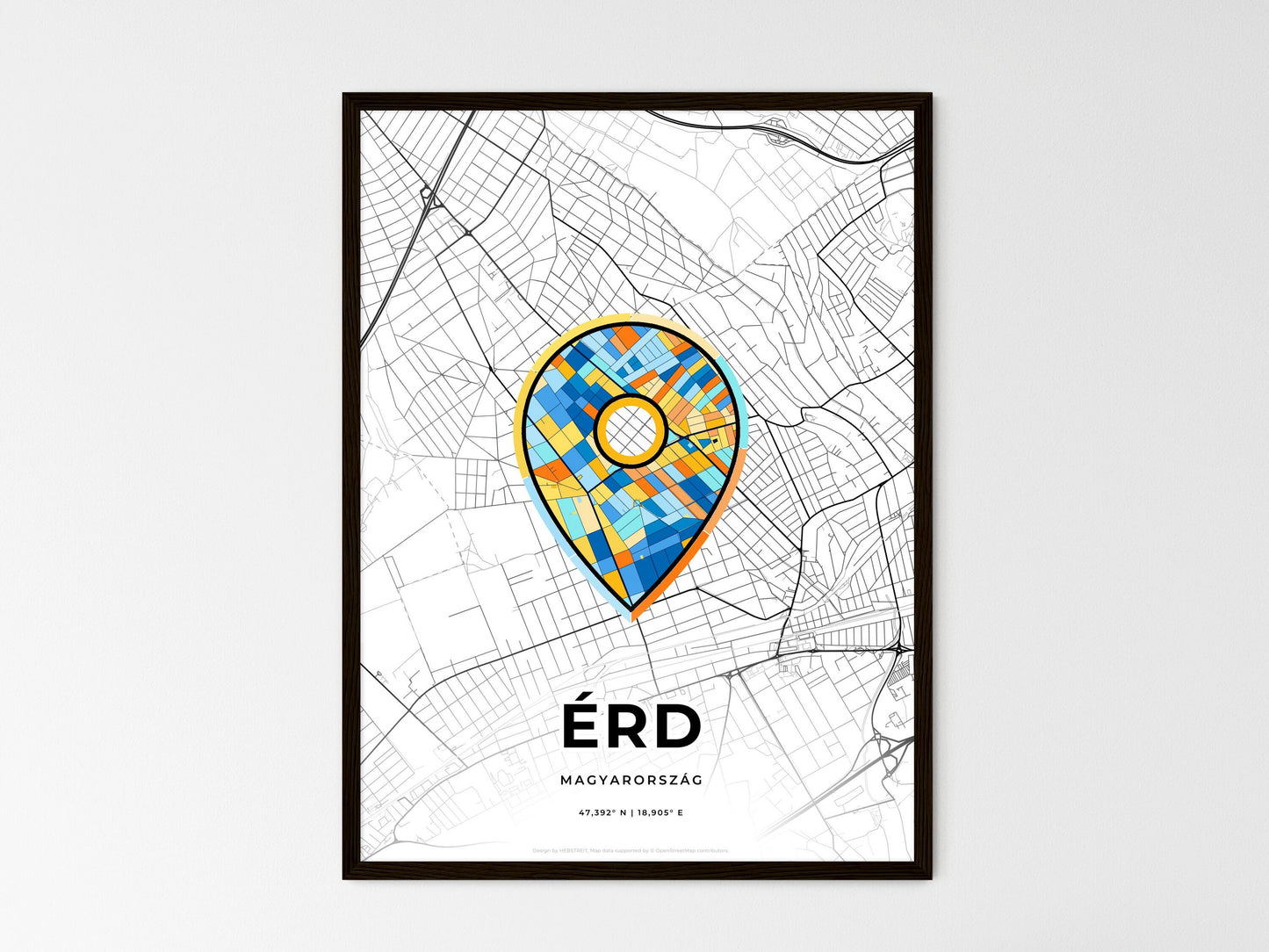 Érd Hungary wedding art map with pointer icon