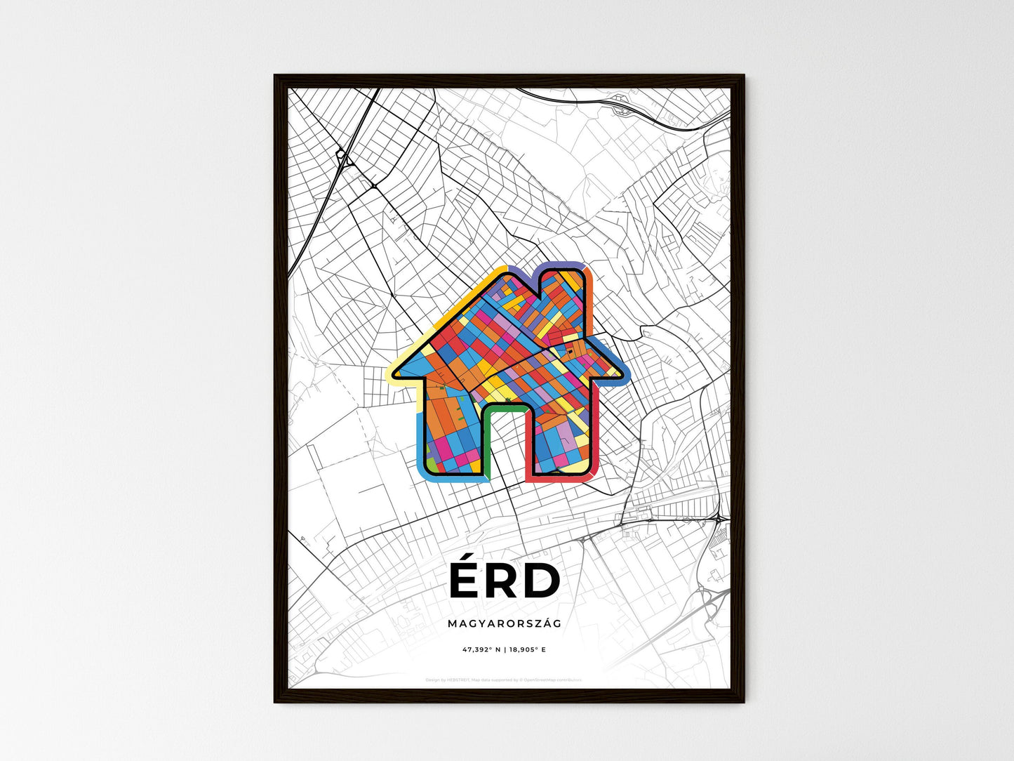 Érd Hungary wedding art map with home icon