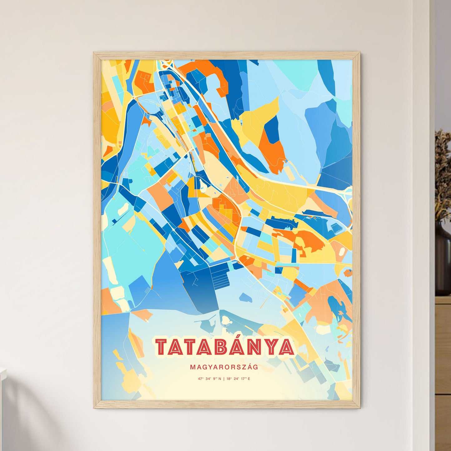 Colorful TATABÁNYA HUNGARY Fine Art Map Blue Orange