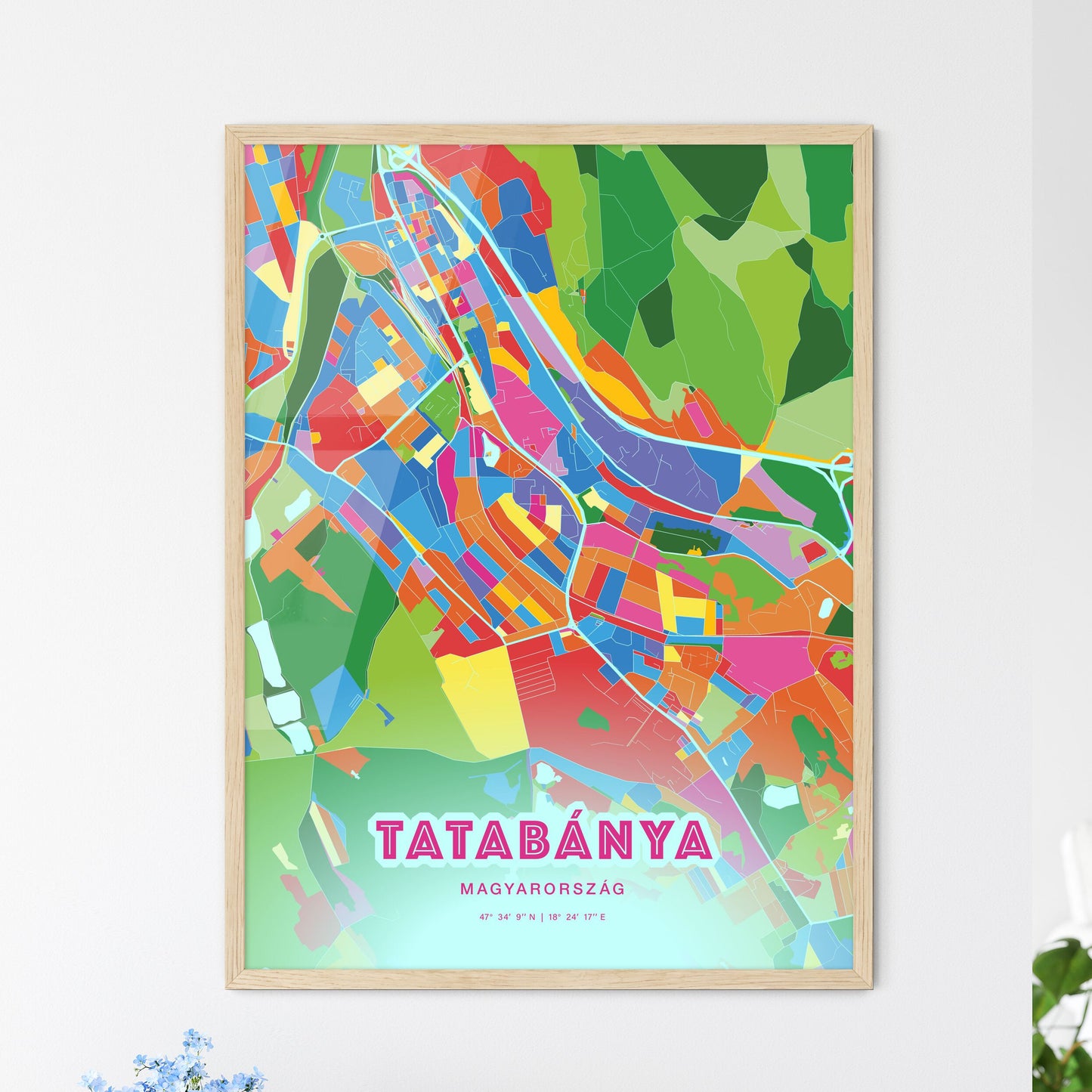 Colorful TATABÁNYA HUNGARY Fine Art Map Crazy Colors