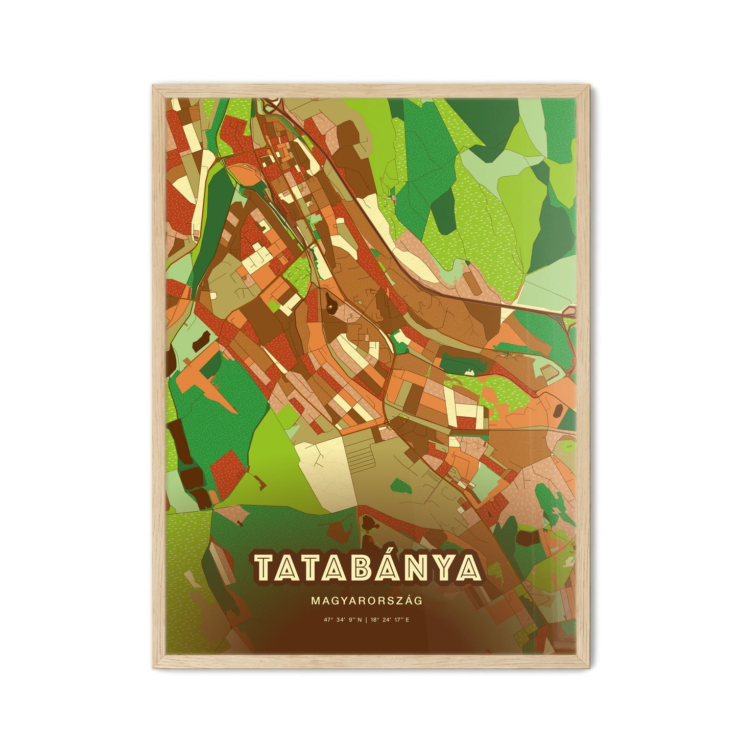 Colorful TATABÁNYA HUNGARY Fine Art Map Farmhouse