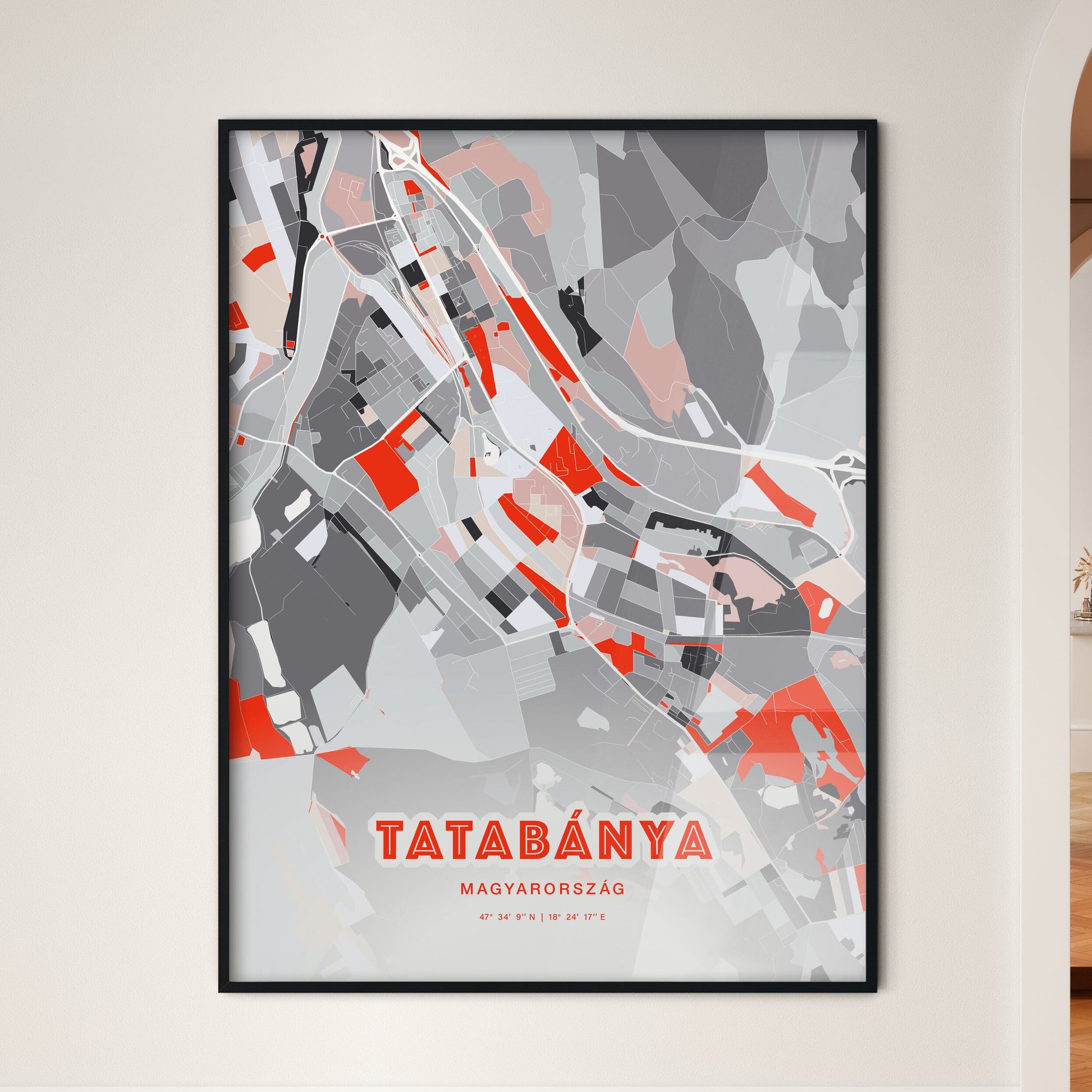 Colorful TATABÁNYA HUNGARY Fine Art Map Modern