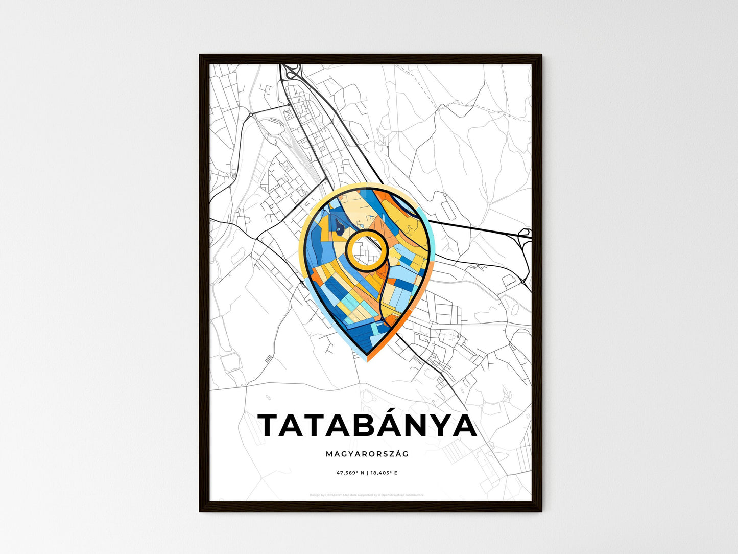 Tatabánya Hungary wedding art map with pointer icon