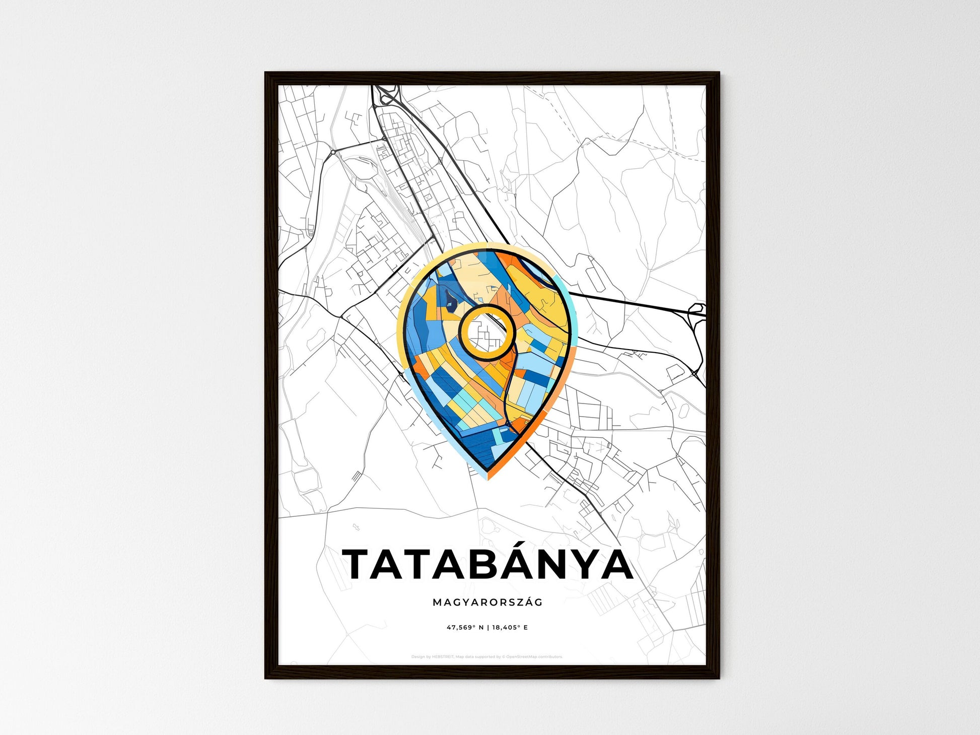 Tatabánya Hungary wedding art map with pointer icon
