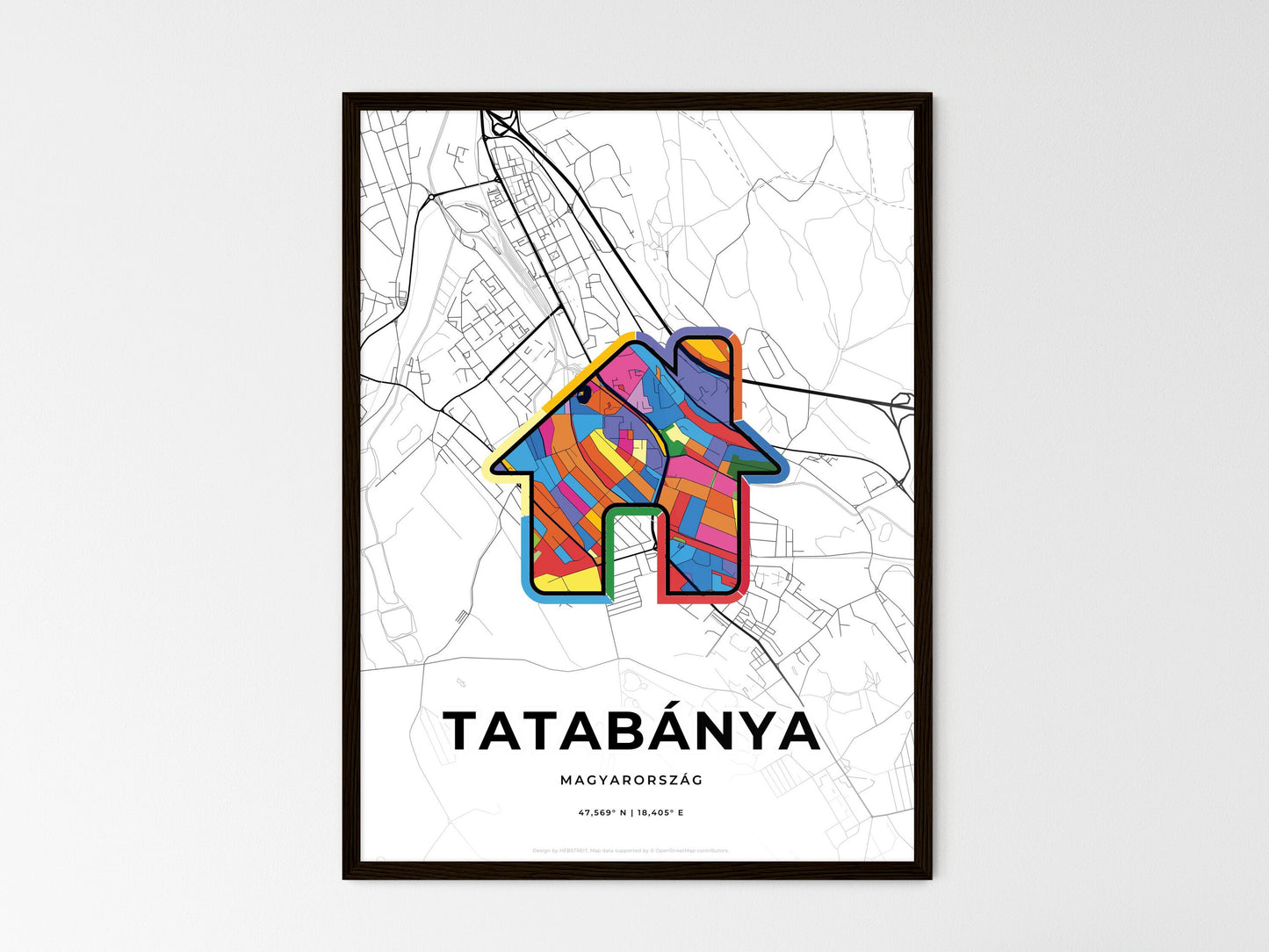 Tatabánya Hungary wedding art map with home icon