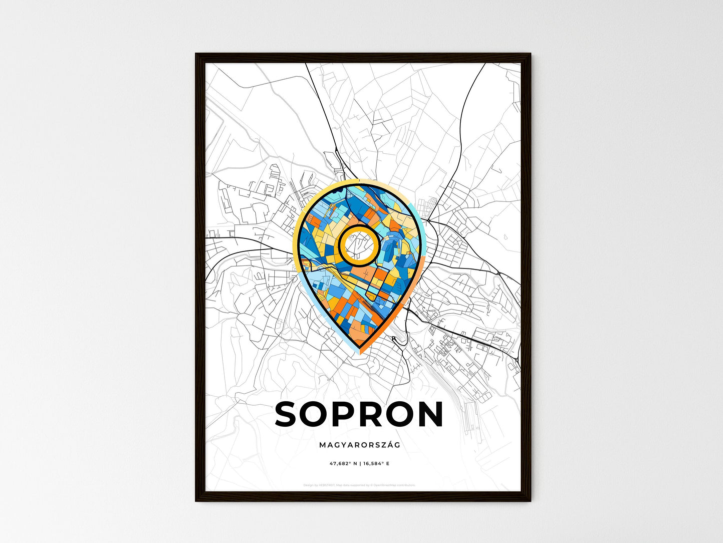 Sopron Hungary wedding art map with pointer icon