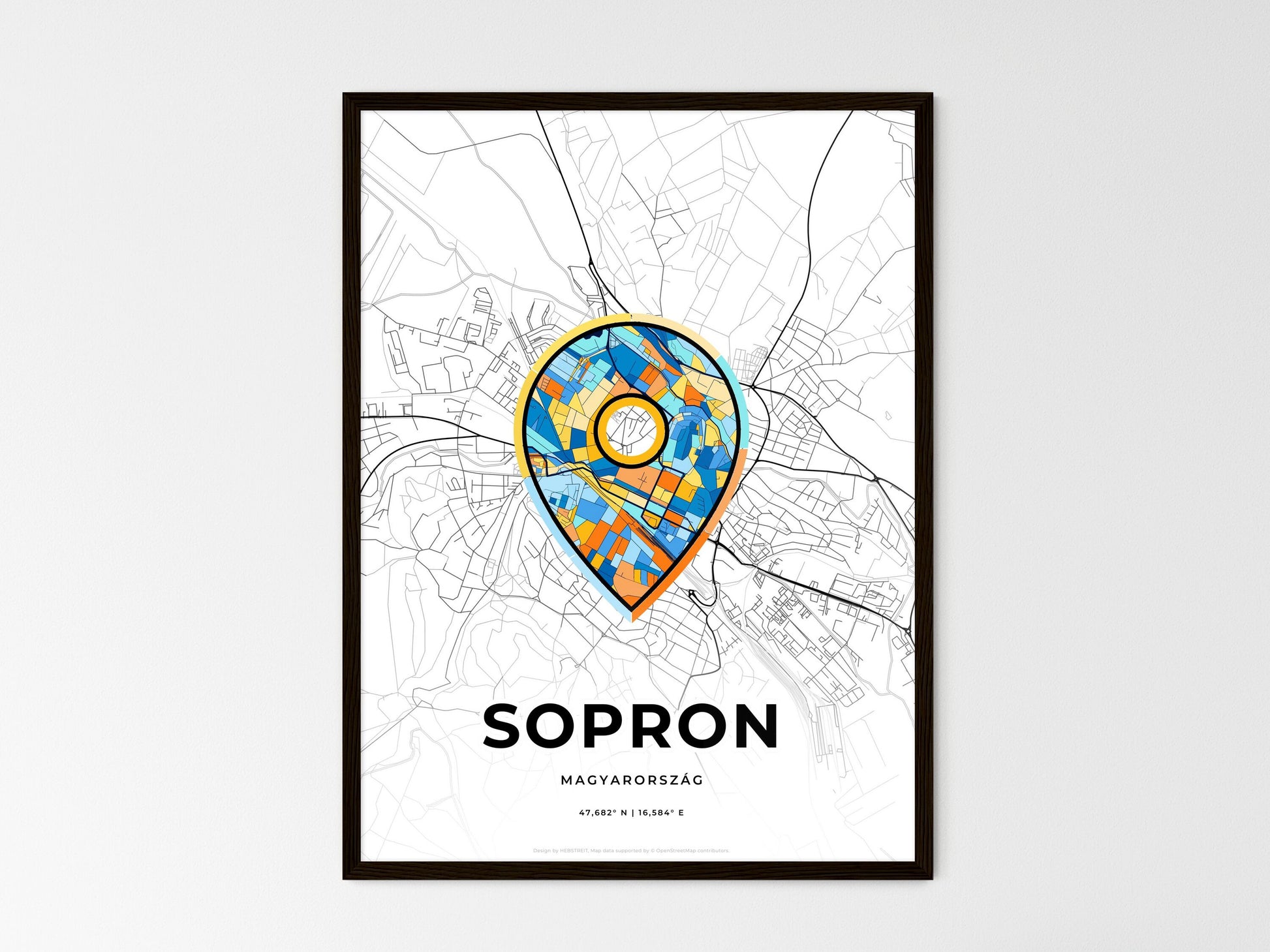 Sopron Hungary wedding art map with pointer icon