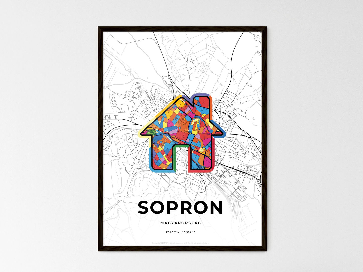 Sopron Hungary wedding art map with home icon