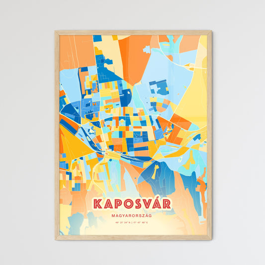 Colorful KAPOSVÁR HUNGARY Fine Art Map Blue Orange