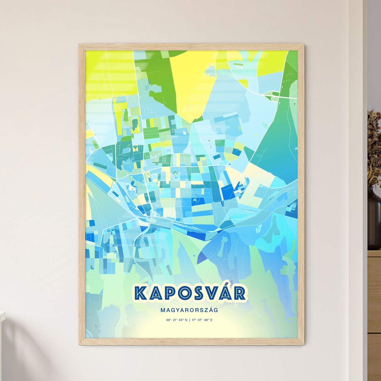 Colorful KAPOSVÁR HUNGARY Fine Art Map Cool Blue