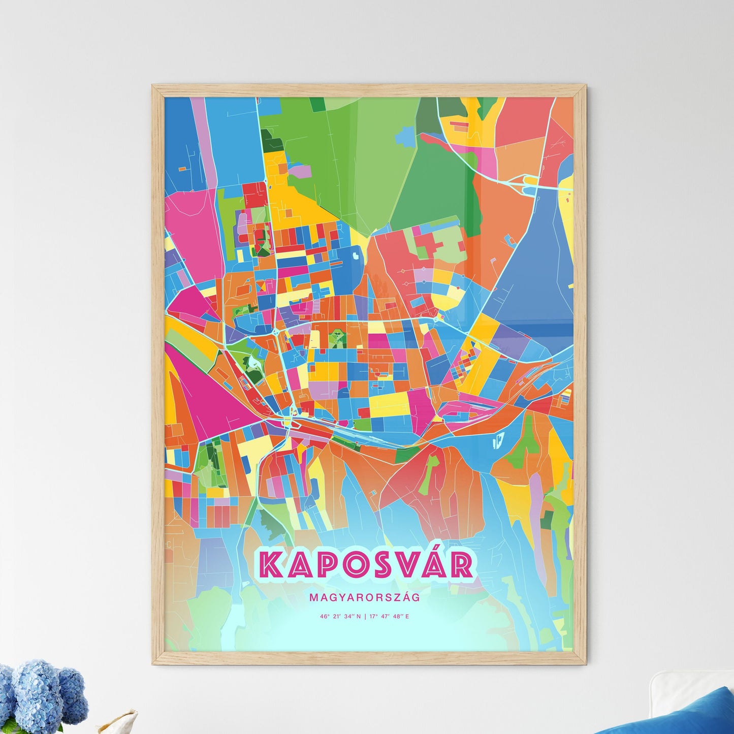 Colorful KAPOSVÁR HUNGARY Fine Art Map Crazy Colors