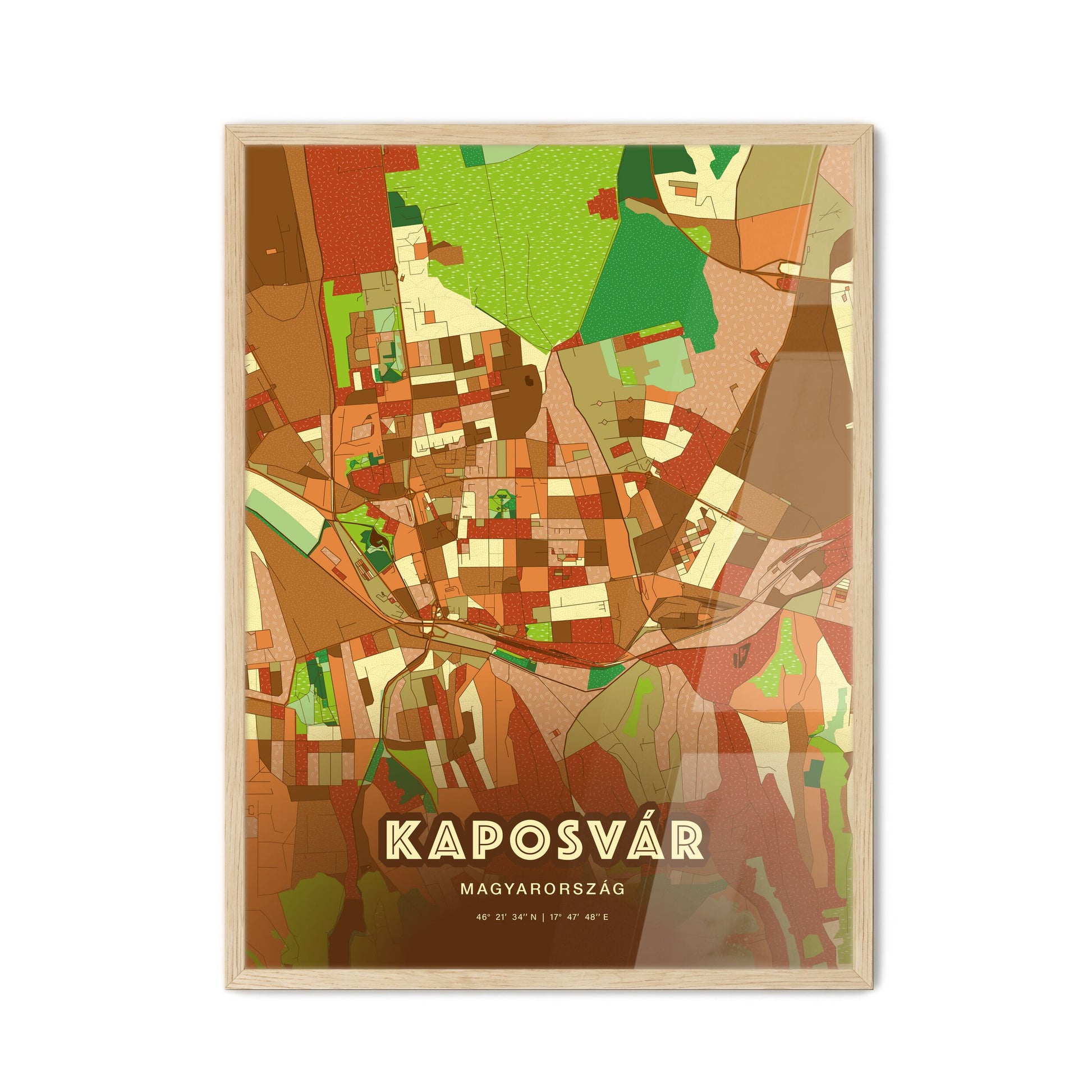 Colorful KAPOSVÁR HUNGARY Fine Art Map Farmhouse