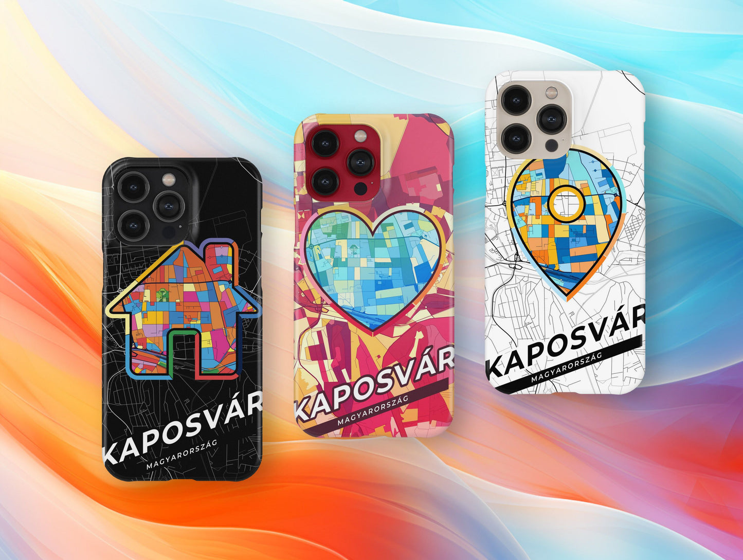 Kaposvár Hungary slim phone case with colorful icon. Birthday, wedding or housewarming gift. Couple match cases.