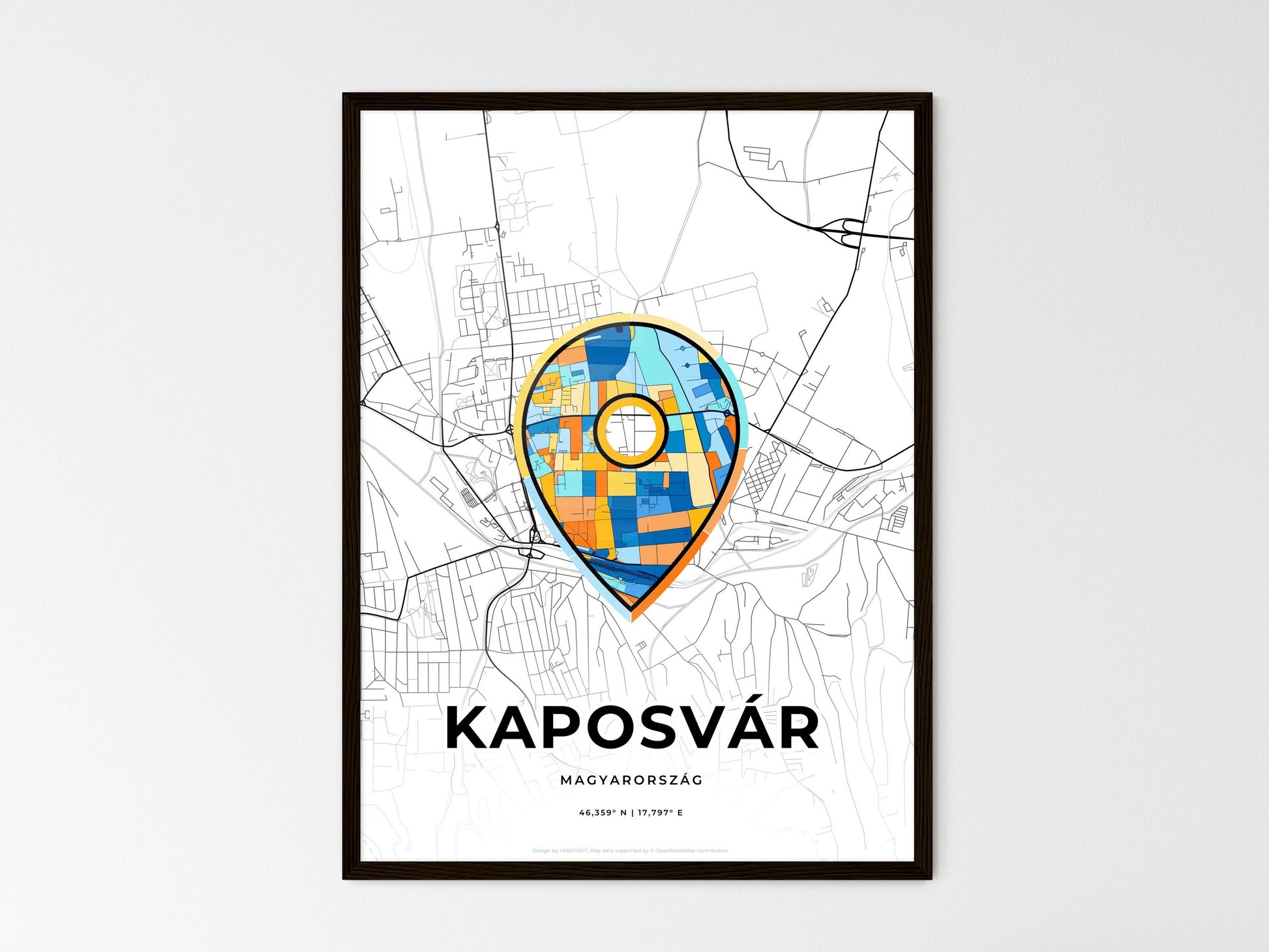 Kaposvár Hungary wedding art map with pointer icon