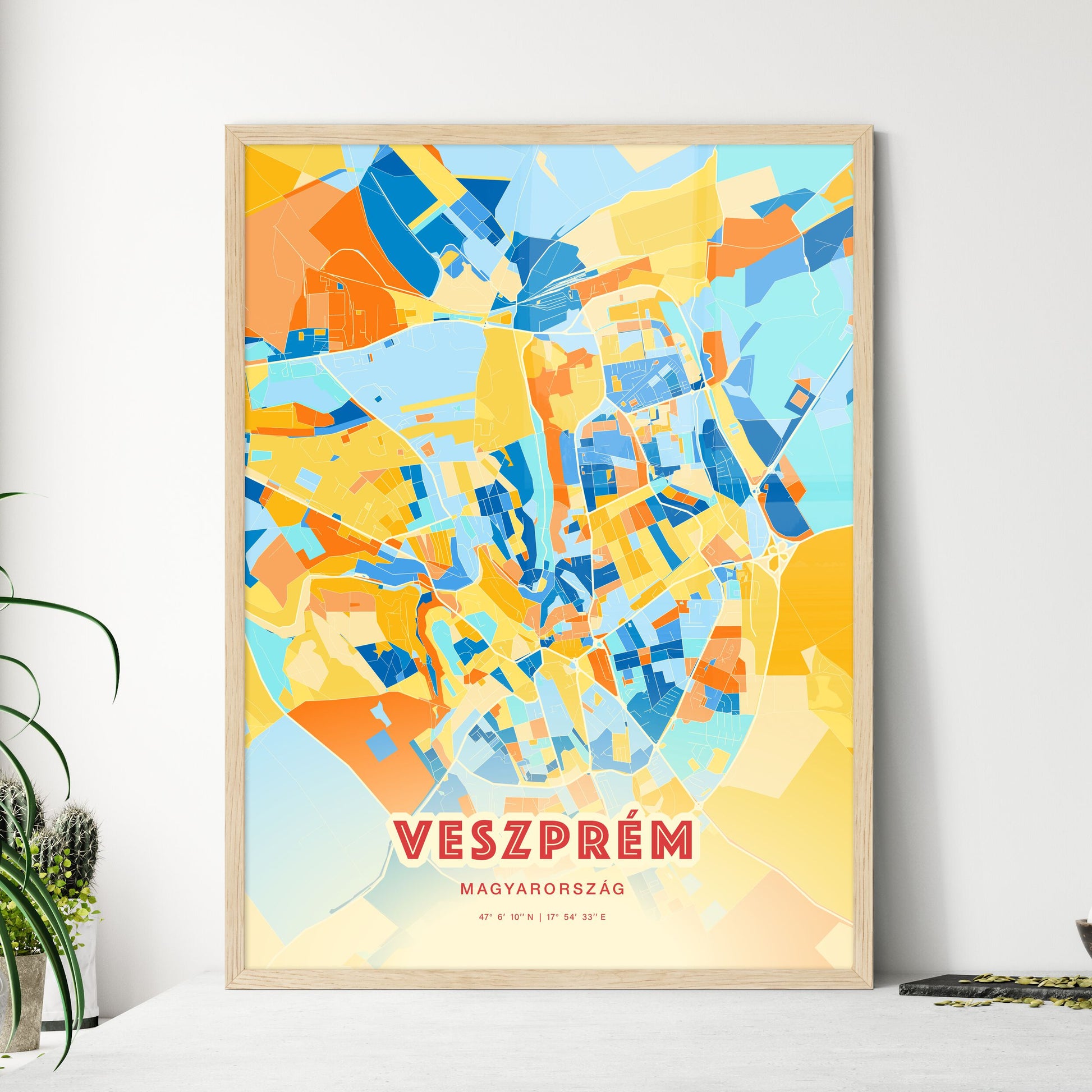 Colorful VESZPRÉM HUNGARY Fine Art Map Blue Orange