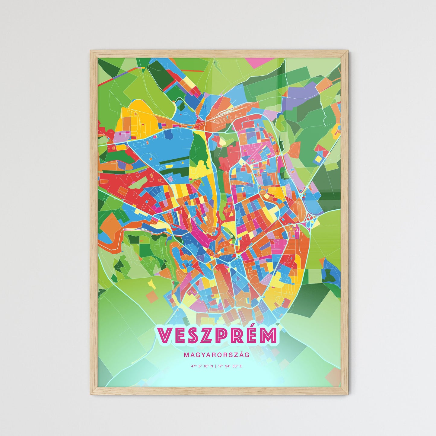 Colorful VESZPRÉM HUNGARY Fine Art Map Crazy Colors