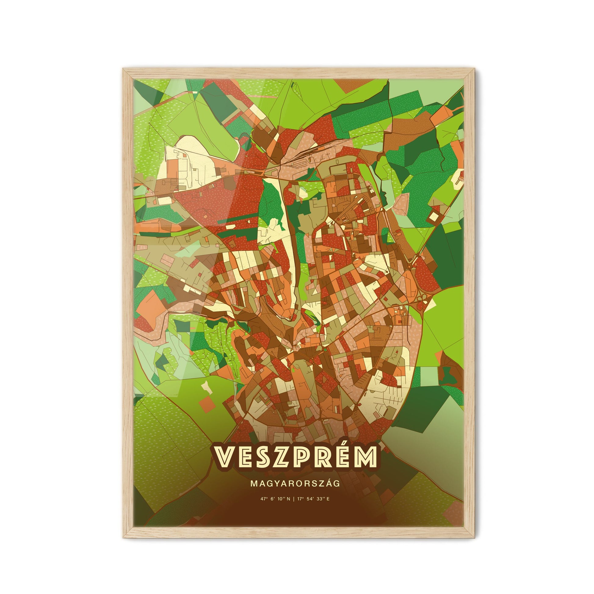 Colorful VESZPRÉM HUNGARY Fine Art Map Farmhouse