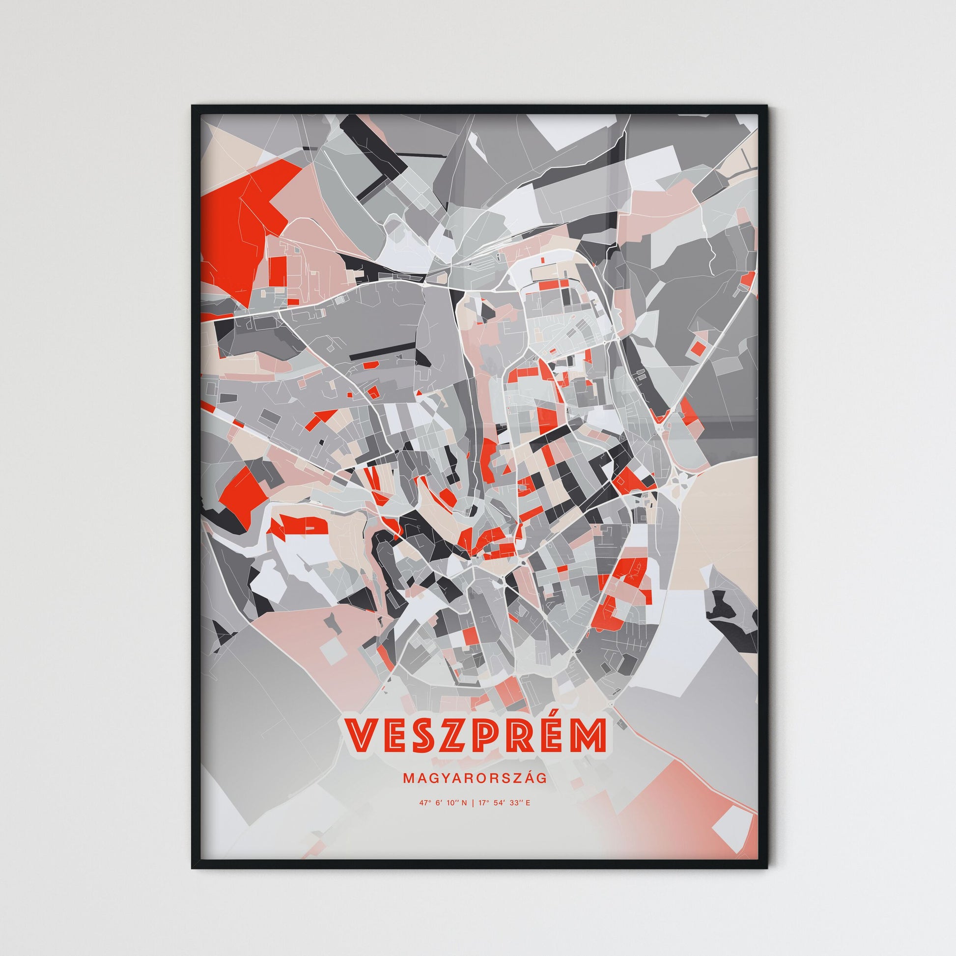 Colorful VESZPRÉM HUNGARY Fine Art Map Modern