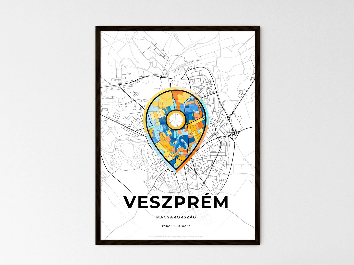 Veszprém Hungary wedding art map with pointer icon